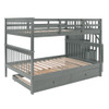 Full Over Full Stairway Bunk Bed With Twin Size Trundle, Storage And Guard Rail For Bedroom - Gray