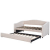 Twin Size Upholstered Daybed Sofa Bed With Trundle And Slat - Beige