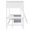 Twin Size Loft Bed With Shelves With Desk - White