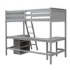 Twin Size Loft Bed With Shelves With Desk - Gray