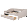 Full Size Upholstered Daybed With Two Drawers, Slat Support - Beige