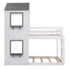 Twin Over Twin Bunk Bed & Roof, Window, Guardrail, Ladder - White