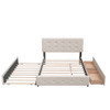 Queen Size Upholstered Platform Bed With 2 Drawers And 1 Twin Long Trundle - Dark Beige