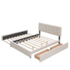 Queen Size Upholstered Platform Bed With 2 Drawers And 1 Twin Long Trundle - Dark Beige