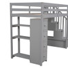 Twin Size Loft Bed With Storage Drawers And Stairs With Shelves - Gray