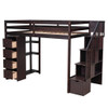 Twin Size Loft Bed With Storage Drawers And Stairs With Shelves - Espresso