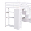 Twin Size Loft Bed With Storage Drawers And Stairs With Shelves - White