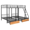 Full Over Twin & Twin Bunk Bed, Triple Bunk Bed With Drawers And Guardrails - Black
