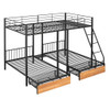 Full Over Twin & Twin Bunk Bed, Triple Bunk Bed With Drawers And Guardrails - Black