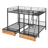 Full Over Twin & Twin Bunk Bed, Triple Bunk Bed With Drawers And Guardrails - Black