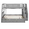 Twin Over Full Bunk Bed With Drawers, Ladder And Storage Staircase - Gray