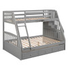 Twin Over Full Bunk Bed With Drawers, Ladder And Storage Staircase - Gray