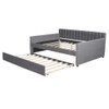 Full Size Upholstered Daybed With Trundle And Slat Support - Gray
