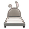 Twin Size Upholstered Leather Platform Bed With Rabbit Ornament - Gray
