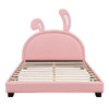 Full Size Upholstered Leather Platform Bed With Rabbit Ornament, Pink