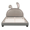 Full Size Upholstered Leather Platform Bed With Rabbit Ornament - Gray