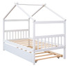 Twin Size House Bed With Twin Size Trundle - White