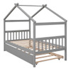 Twin Size House Bed With Twin Size Trundle - Gray