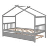 Twin Size House Bed With Twin Size Trundle - Gray