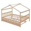 Full Size Classic House Bed With Twin Size Trundle - Natural