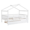 Full Size House Bed With Twin Size Trundle - White