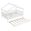 Full Size House Bed With Twin Size Trundle - White