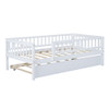 Twin Size Daybed With Trundle And Fence Guardrails - White