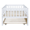 Twin Size Daybed With Trundle And Fence Guardrails - White