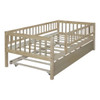 Twin Size Daybed With Trundle And Fence Guardrails - Natural