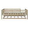 Twin Size Daybed With Trundle And Fence Guardrails - Natural