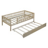 Twin Size Daybed With Trundle And Fence Guardrails - Natural