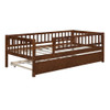 Twin Size Daybed With Trundle And Fence Guardrails - Walnut