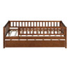 Twin Size Daybed With Trundle And Fence Guardrails - Walnut