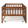 Twin Size Daybed With Trundle And Fence Guardrails - Walnut
