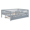 Full Size Daybed With Trundle And Fence Guardrails - Gray