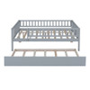 Full Size Daybed With Trundle And Fence Guardrails - Gray