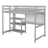 Twin Size Loft Bed With Shelves, Desk And Writing Board - Gray