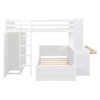 Full Size Loft Bed With A Twin Size Stand Alone Bed, Shelves, Desk, And Wardrobe - White
