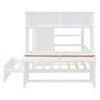 Full Size Loft Bed With A Twin Size Stand Alone Bed, Shelves, Desk, And Wardrobe - White