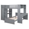 Full Size Loft Bed With A Twin Size Standalone Bed, Shelves, Desk, And Wardrobe - Gray
