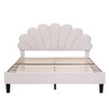 Queen Size Upholstered Platform Bed With Flower Pattern Headboard - Beige