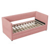Twin Size Corduroy Daybed With Two Drawers And Slat - Pink