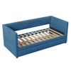 Twin Size Corduroy Daybed With Two Drawers And Slat - Blue