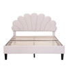 Full Size Upholstered Platform Bed With Flower Pattern Headboard - Beige