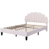 Full Size Upholstered Platform Bed With Flower Pattern Headboard - Beige
