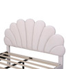 Full Size Upholstered Platform Bed With Flower Pattern Headboard - Beige