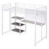 Twin Size Loft Bed With Desk And Whiteboard, Loft Bed With 3 Shelves And Ladder - White