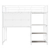 Twin Size Loft Bed With Desk And Whiteboard, Loft Bed With 3 Shelves And Ladder - White