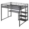 Full Size Loft Bed With Desk And Whiteboard, With 3 Shelves And Ladder - Black