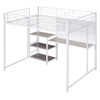 Full Size Loft Bed With Desk And Whiteboard, Loft Bed With 3 Shelves And Ladder - White